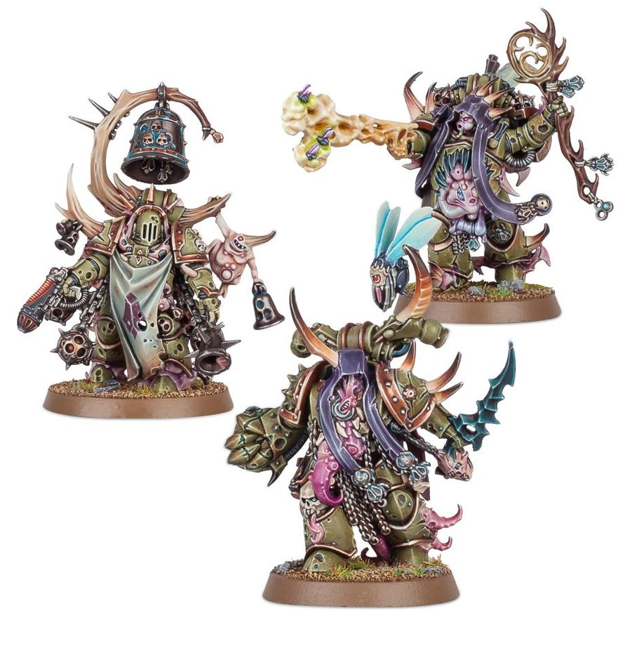 Malignant Plaguecaster, Noxious Blightbringer, and Plague Marine Champion (Chosen of Mortarion)